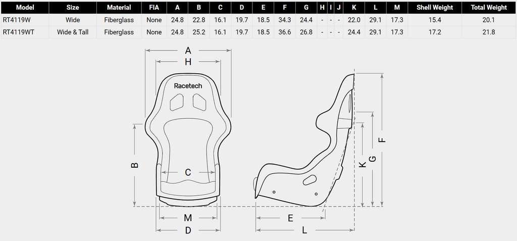 Racetech RT4119W Racing Seat