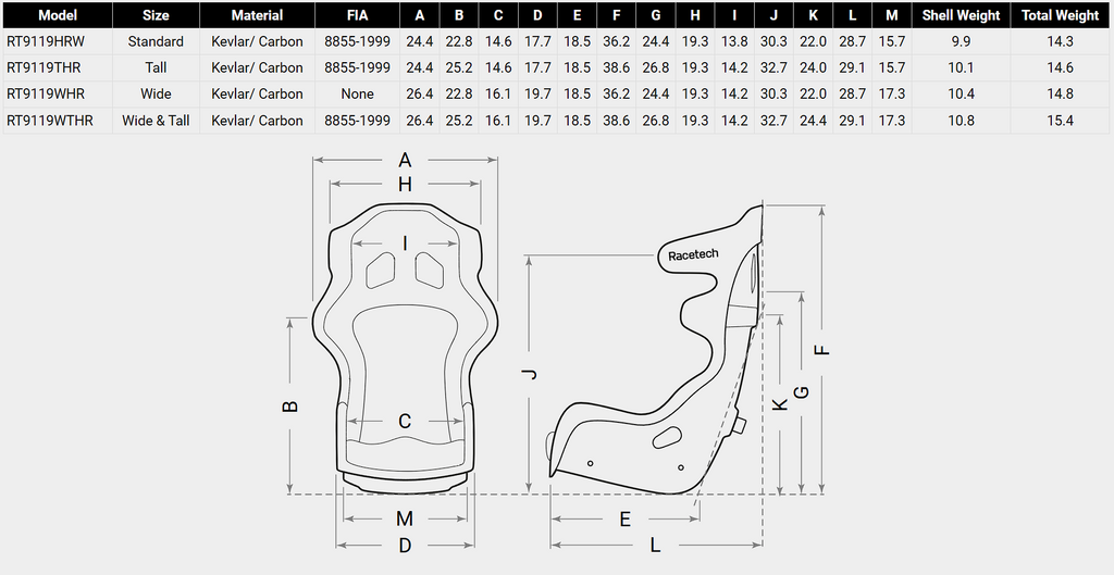 Racetech RT9119 Lightweight Racing Seat