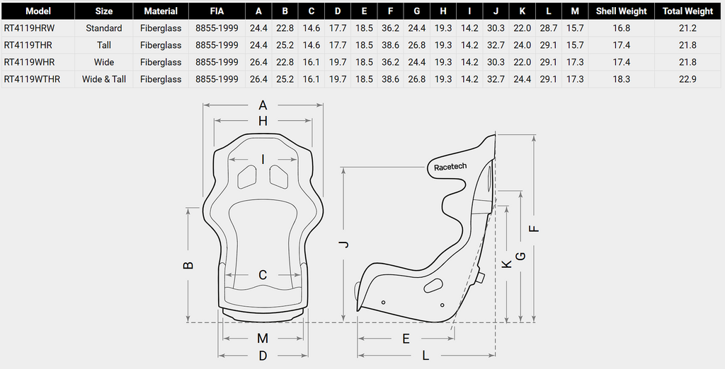 Racetech RT4119 Series Racing Seat