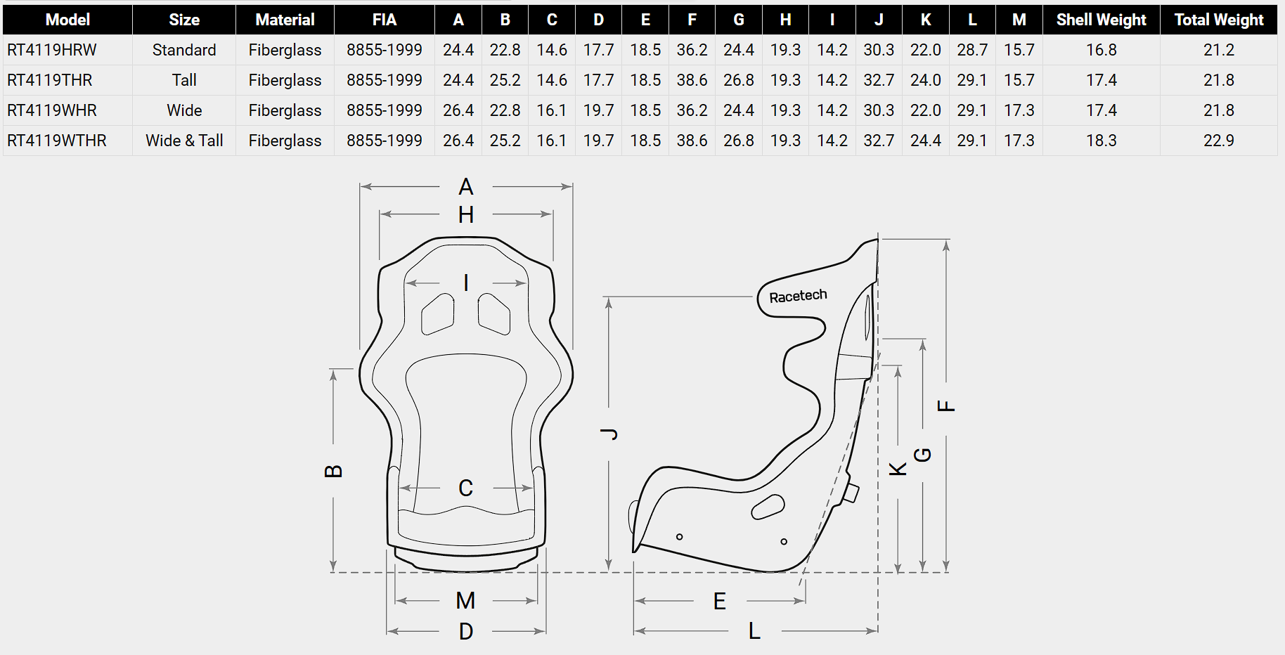 Racetech RT4119 Series Racing Seat